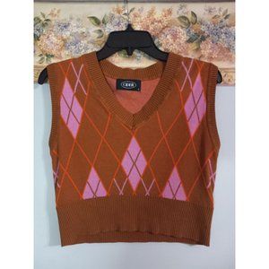 Cider Large Rust Diamond Crop 90s Y2K Colorful Clueless Sweater Vest